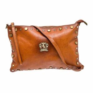 Elegant Tan Leather Crossbody Bag with Gold Accents